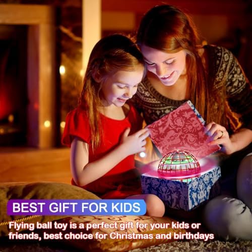 Packaging box for the SUMMERLANGUAGE upgraded magic flying orb toy in blue color variant with kid-friendly safety precautions.