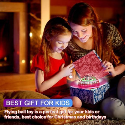Packaging box for the SUMMERLANGUAGE upgraded magic flying orb toy in blue color variant with kid-friendly safety precautions.
