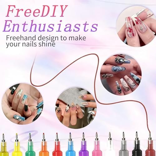 Hand demonstrating nail art design using Piyupor pens