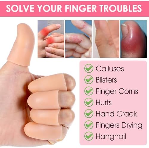 Wanmu protective finger caps applied to fingers for hand eczema relief and healing cracked skin.