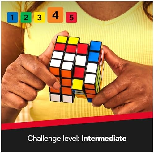 Rubik's four by four problem solving puzzle sitting completely solved with single color sides.