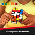 Rubik's four by four problem solving puzzle sitting completely solved with single color sides.