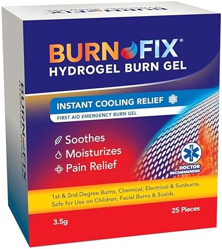 Back of BurnFix box showing directions for use and soothing ingredients like Aloe Vera.