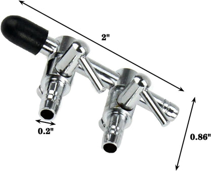 Stainless steel aquarium control valve close up showing individual airflow adjustment levers