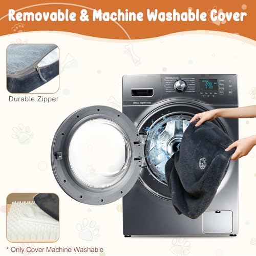 Removable machine washable cover of the EMPSIGN dog mattress being unzipped for cleaning.