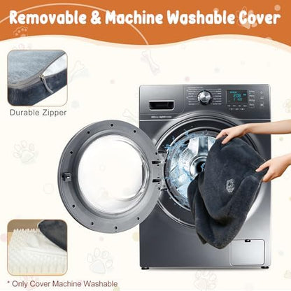 Removable machine washable cover of the EMPSIGN dog mattress being unzipped for cleaning.