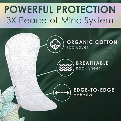 L. organic cotton top layer regular liners showing thin profile design.