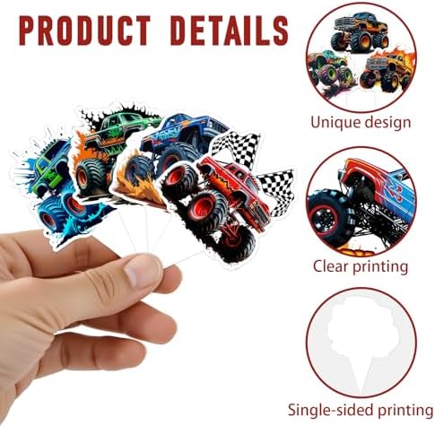 Durable cardstock monster truck cake decorations set