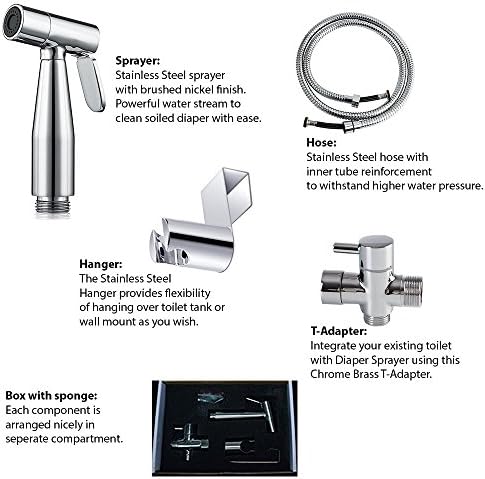 Cloth Diaper Sprayer - Complete Set Premium Stainless Steel Hand Held Diaper Sprayer Kit for Toilet Attachment with T-Adapter and Explosion Free Hose - Image 4