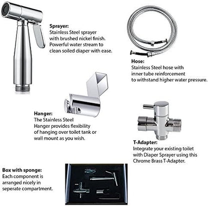 Cloth Diaper Sprayer - Complete Set Premium Stainless Steel Hand Held Diaper Sprayer Kit for Toilet Attachment with T-Adapter and Explosion Free Hose - Image 4