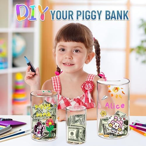Hizgo cylinder shaped clear money container with single entry slot