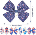 Large breed dog wearing blue and white patriotic topknot bow