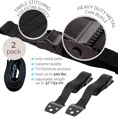 Child safety flat screen television straps close up shot.