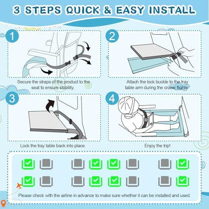 Omzer blue airplane foot rest attached to a flight seat illustrating comfortable leg support for young children.