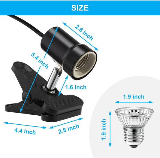Rotatable turtle basking light showing the three hundred sixty degree adjustable metal arm.