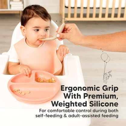 Dishwasher safe baby led weaning utensils highlighting the bite resistant edges.