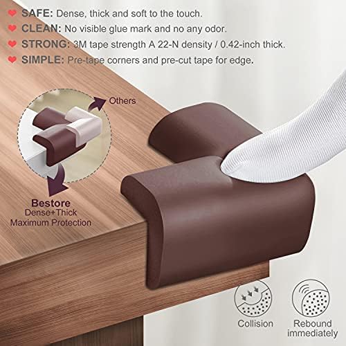 Thick table bumper guard installed on a sharp wooden table corner