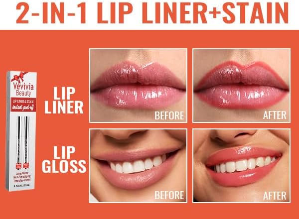 Vevivia 4pcs Lip Stain Peel Off - Lip Liner Stain Long Lasting Waterproof with Tweezer,2-in-1 Lip Liner Matte, Non-Stick Cup,Stay On All Day,Perfect for Gift(Cocoa+Rose+Nude+Mauve) - Image 3