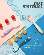 Close up view of the flexible bendable handle on the DF DUALFERV baby self feeding spoon