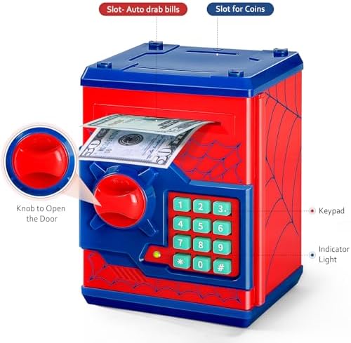 Vcertcpl kids coin bank vault door opened revealing the large internal storage capacity.