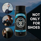 Side view of Friendly Foot extra strength foot deodorant bottle against a clean background.