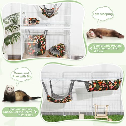 Display of all eight pieces and forty metal hooks included in the Hedgeink small animal hammock set.