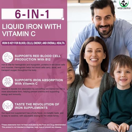 Side view of Vita Letuo non gmo and gluten free liquid iron supplement for dietary wellness.