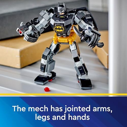 Rear perspective of the superhero robot toy showcasing the moveable jetpack and the integrated stud launcher on the arm