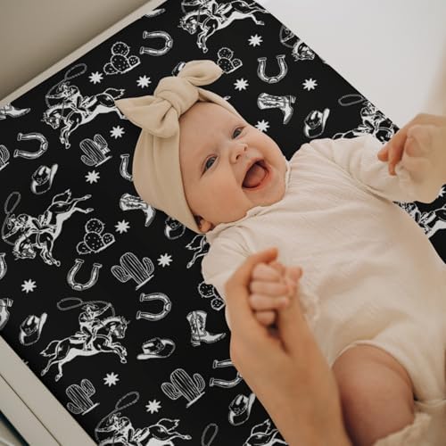 Soft polyester texture of cowboy baby nursery changing sheet