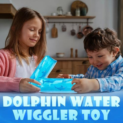Bedwina dolphin water wiggler showing close up of internal floating dolphins and blue water