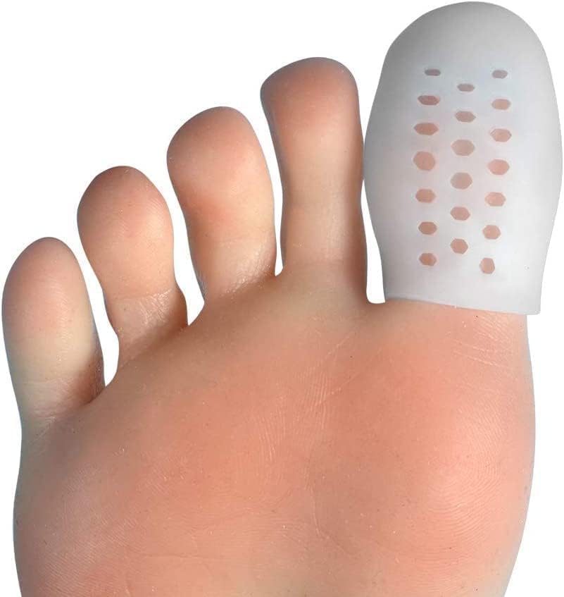Hoogoo gel toe protectors being worn comfortably inside a pair of running shoes.