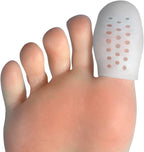 Hoogoo gel toe protectors being worn comfortably inside a pair of running shoes.