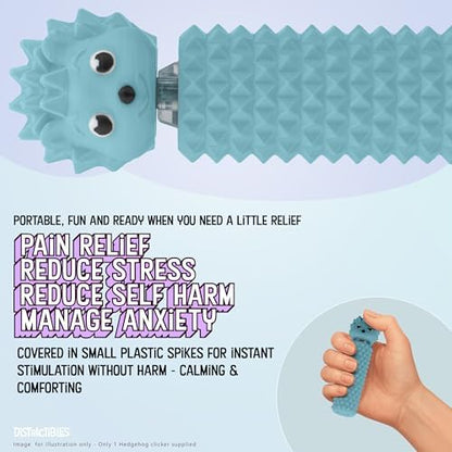 Blue hedgehog shaped sensory fidget toy showing the raised spike texture close up.