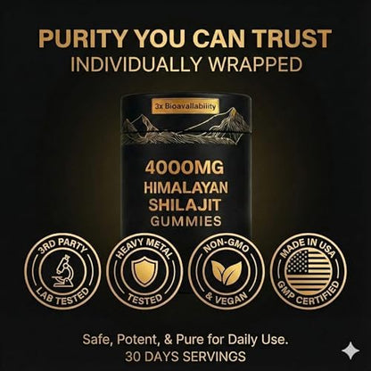 Side view of the Auivty 60 count sugar free shilajit chewable gummies packaging.
