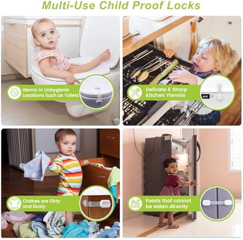 Matenf no drill toddler protection locks pack highlighting the strong peel and stick adhesive backing