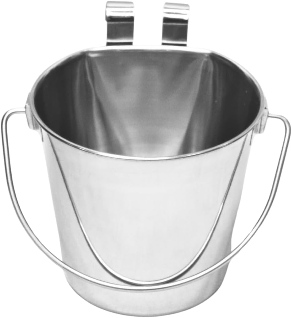 Stainless Steel Flat Side Bucket with Dual Hooks 2 Quart (0.5Gallon)- Heavy Duty Hanging Dog Water & Food Bowl Kennel, Cage & Crate, Durable Pet Pail for Dogs, Cats, Birds & Small Animals - Image 11