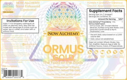 Now Alchemy 24K Ormus Gold supplement label details