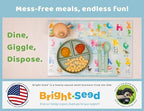 Side angle view of the rectangular green paper table mat for children
