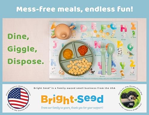 Side angle view of the rectangular green paper table mat for children