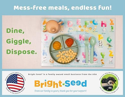Side angle view of the rectangular green paper table mat for children