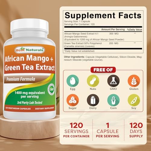 Best Naturals African Mango and Green Tea supplement facts label