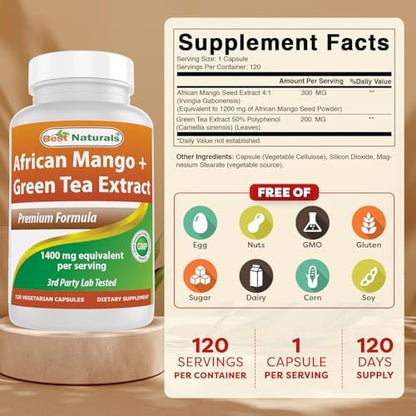Best Naturals African Mango and Green Tea supplement facts label