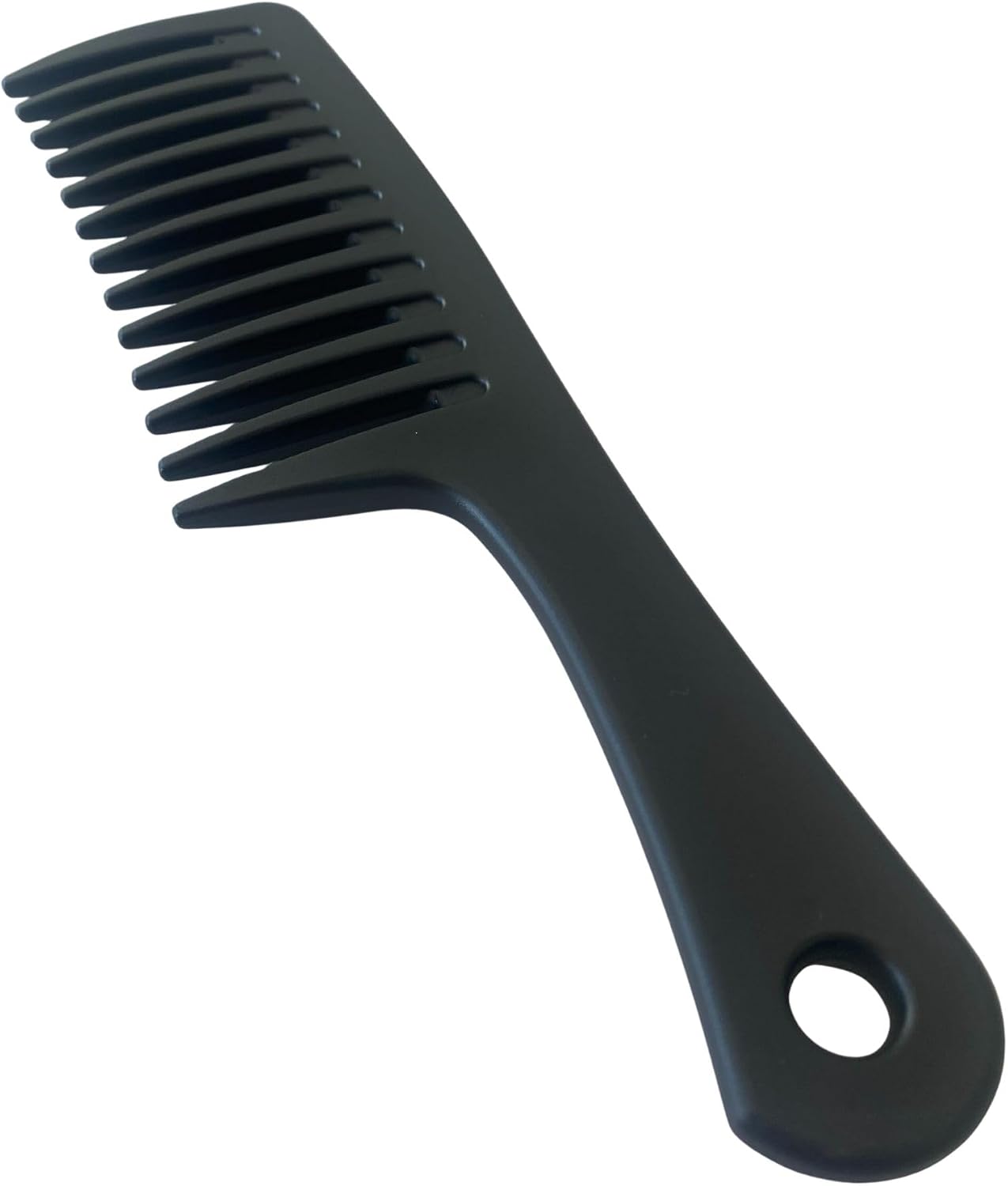 Close up of the rounded wide teeth on the Intrepid International plastic hair comb.