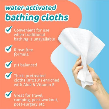 The Pharma-C Company extra large body wipe package showing instructions for water activation and lathering.
