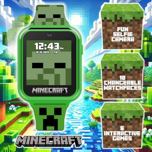 Accutime Minecraft kids wearable showcasing the built-in pedometer and fitness tracking screen.