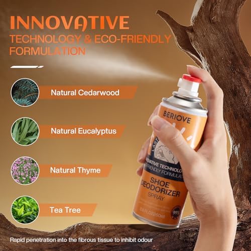 Eco-friendly shoe freshener spray for sports gear and gym bags.