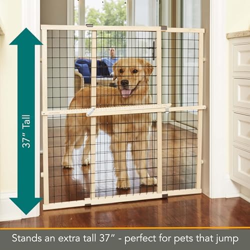 MYPET natural finish hardwood dog gate protecting a hallway opening from small pets