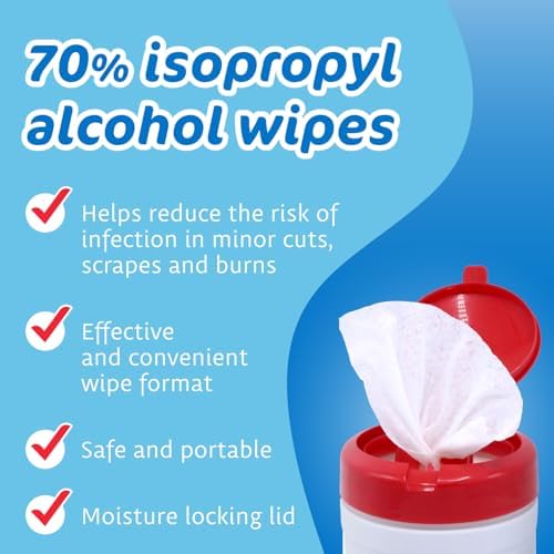 The Pharma-C Company 70% IPA wipes being used for cleaning a minor scrape for infection prevention.