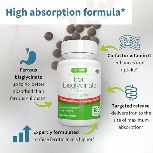 Igennus iron bisglycinate 180 tablets targeted release gentle iron supplement packaging