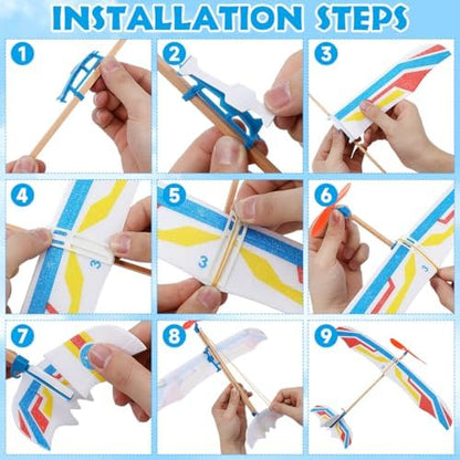 Demonstration of winding the toy plane propeller counterclockwise to store flight tension without batteries.